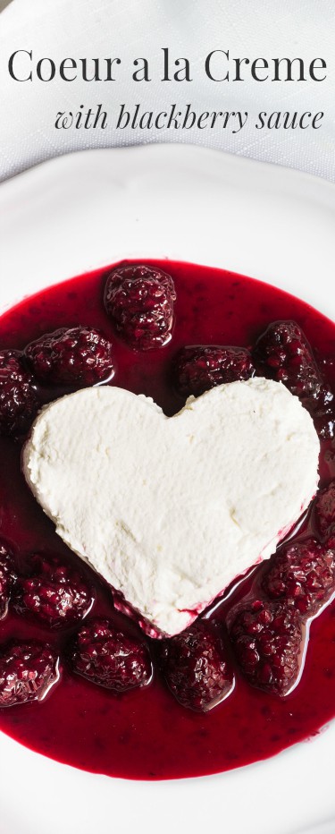 Coeur a la creme: A creamy, rich French dessert served with blackberry sauce. Perfect for Valentine's Day or special occasions! Recipe via MonPetitFour.com
