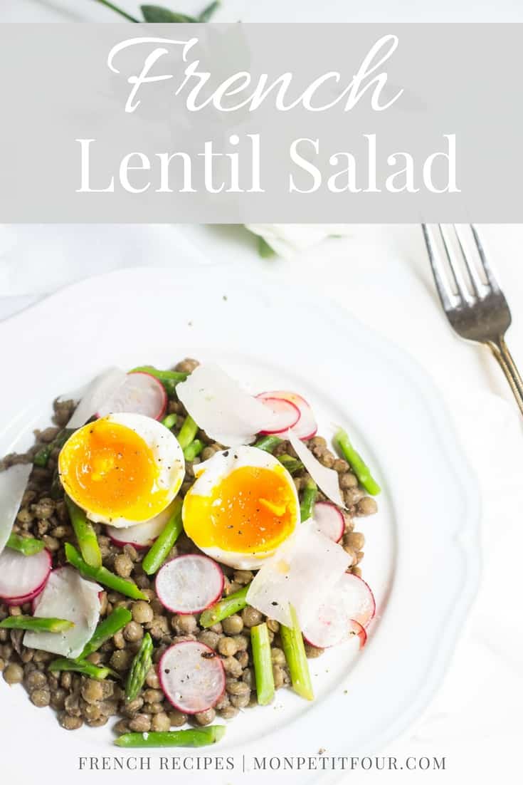French Lentil Salad: warm lentils with asparagus and a soft boiled egg. Recipe via MonPetitFour.com
