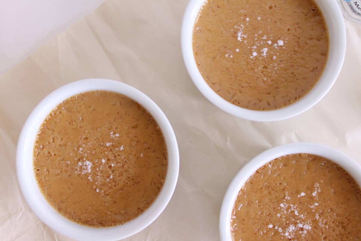 Pots de Creme Recipe (Salted Caramel) zoomed in overhead shot