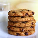 brown butter chocolate chip cookies stack on a plate