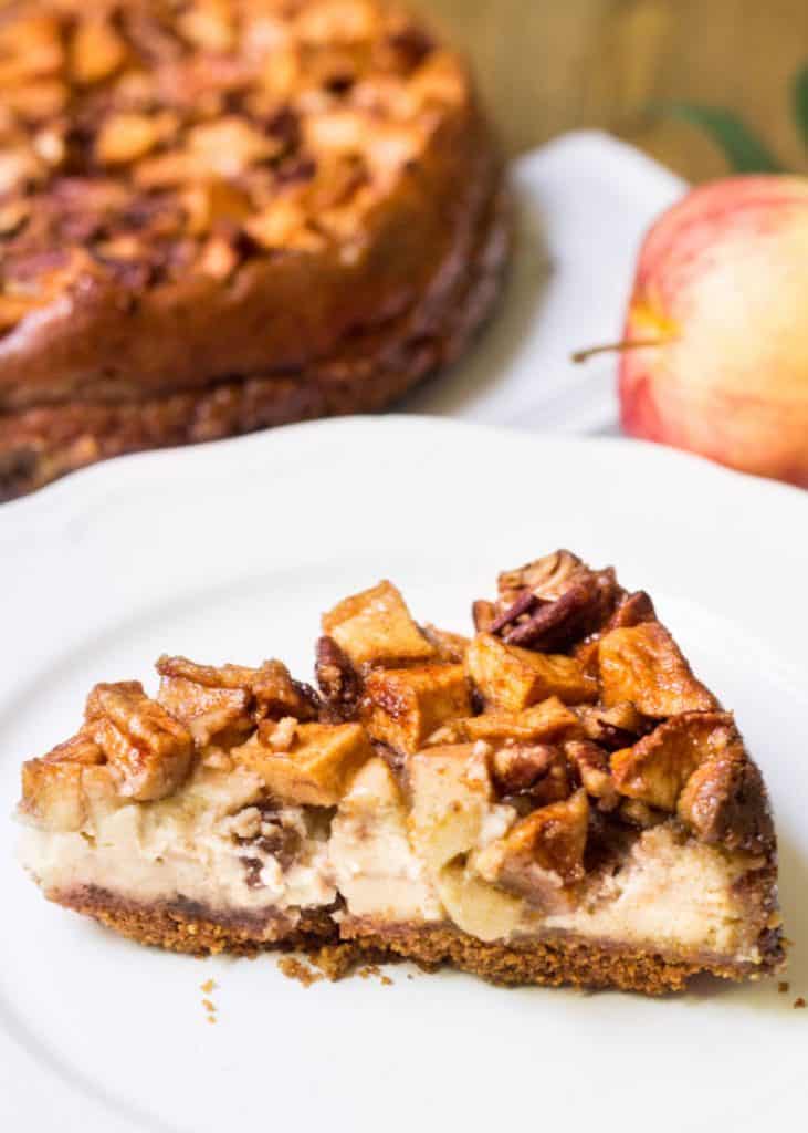 Apple Pecan Cheesecake slice close-up