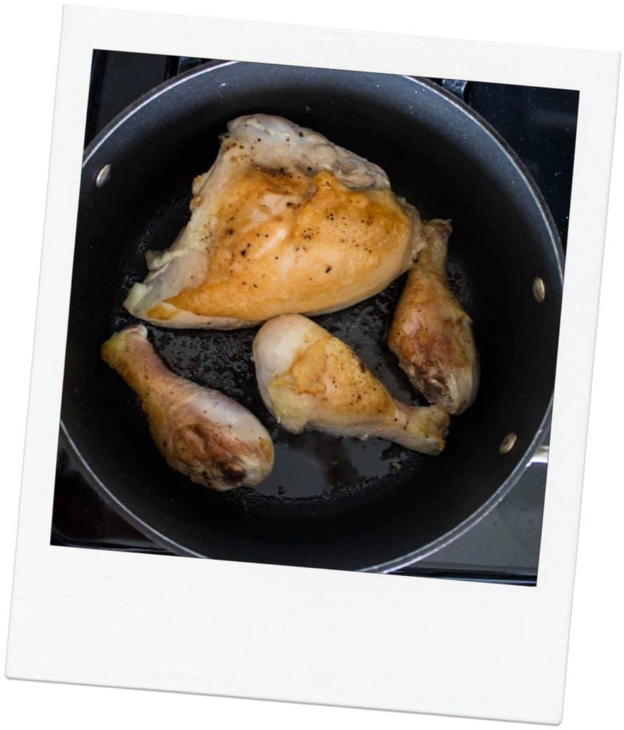 Chicken Fricassee: a one-pot chicken dinner made with mushrooms, tarragon, and a cream sauce. Easy weeknight dinner! Recipe via MonPetitFour.com