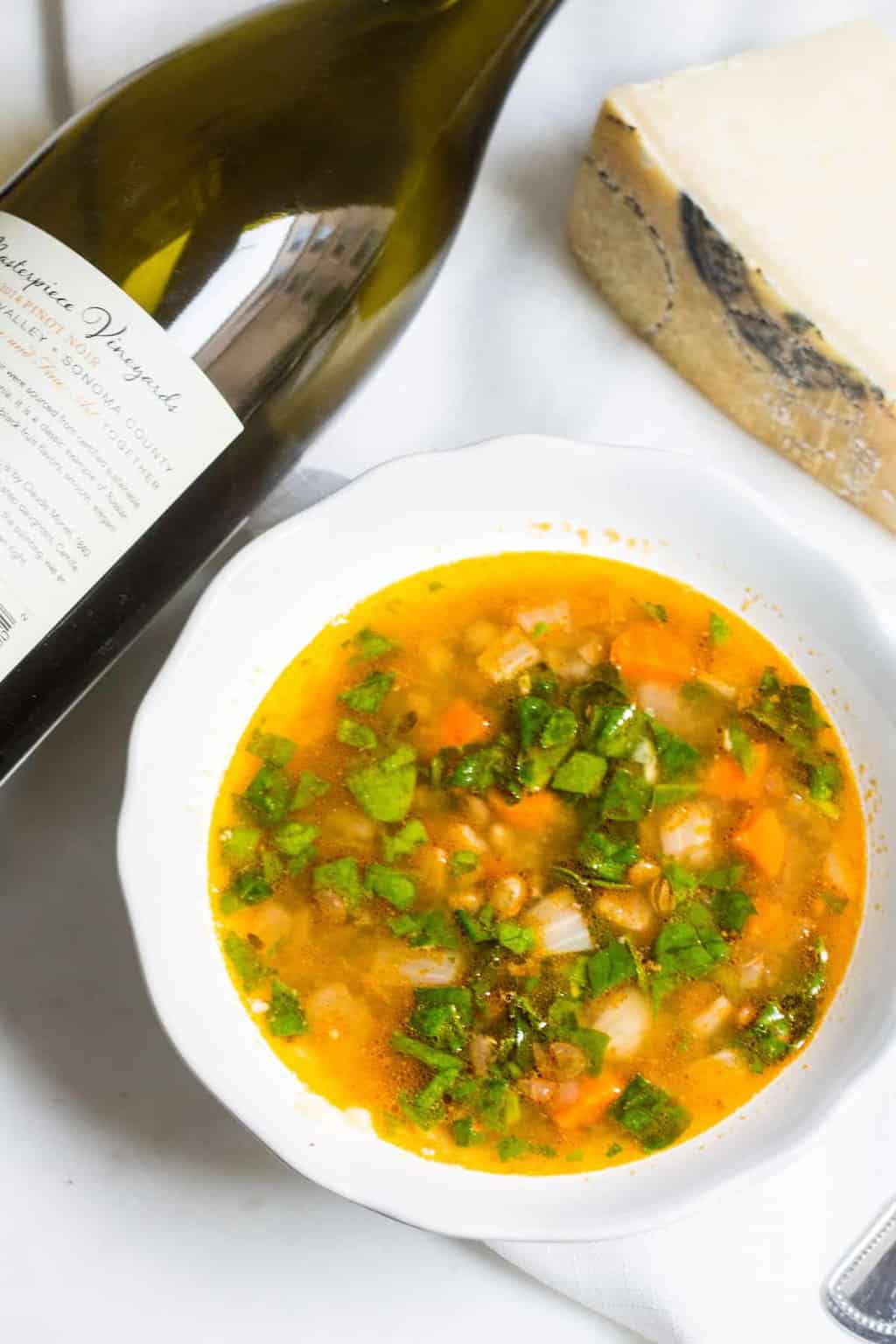 French Lentil Soup with Spinach: a comforting French soup that's hearty and delicious! Recipe via MonPetitFour.com