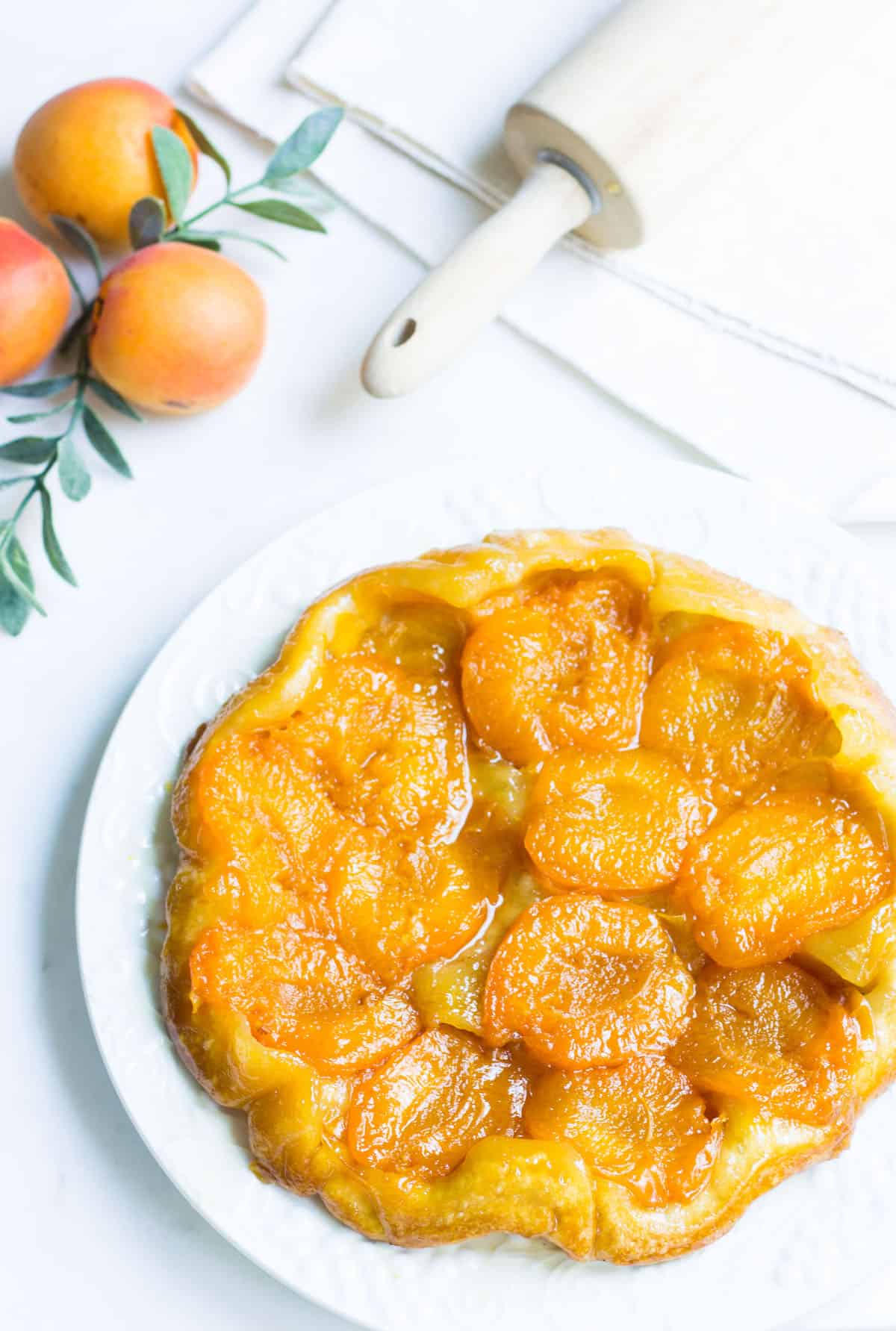 Apricot Tarte Tatin: an upside down French tart made with pastry and caramelized apricots. Recipe via MonPetitFour.com