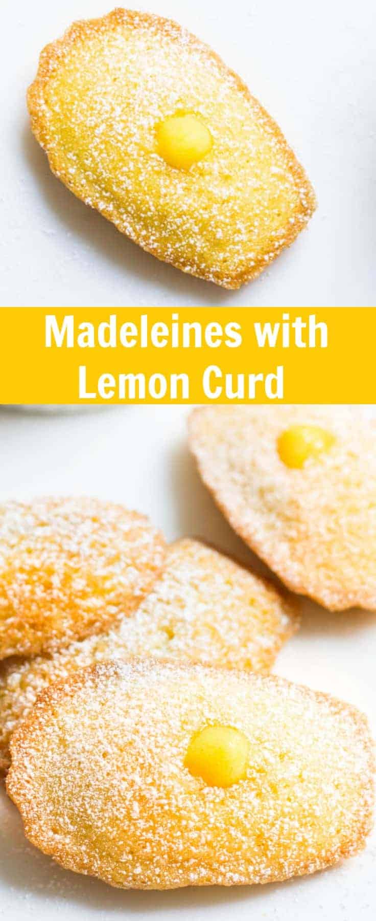 Madeleines with Lemon Curd: sweet little French cakes filled with delicious lemon curd. Recipe via MonPetitFour.com