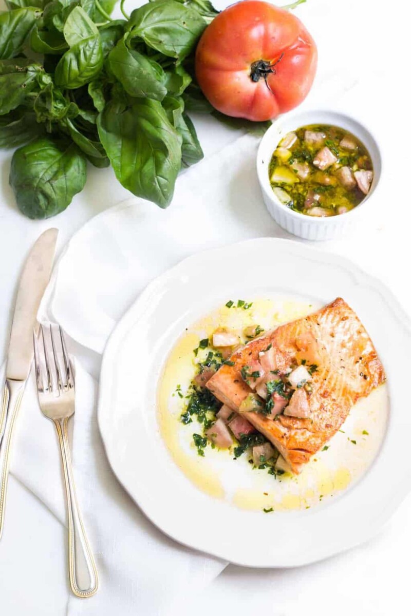 Sauce Vierge with Salmon (Tomato-Basil Sauce) - Mon Petit Four®