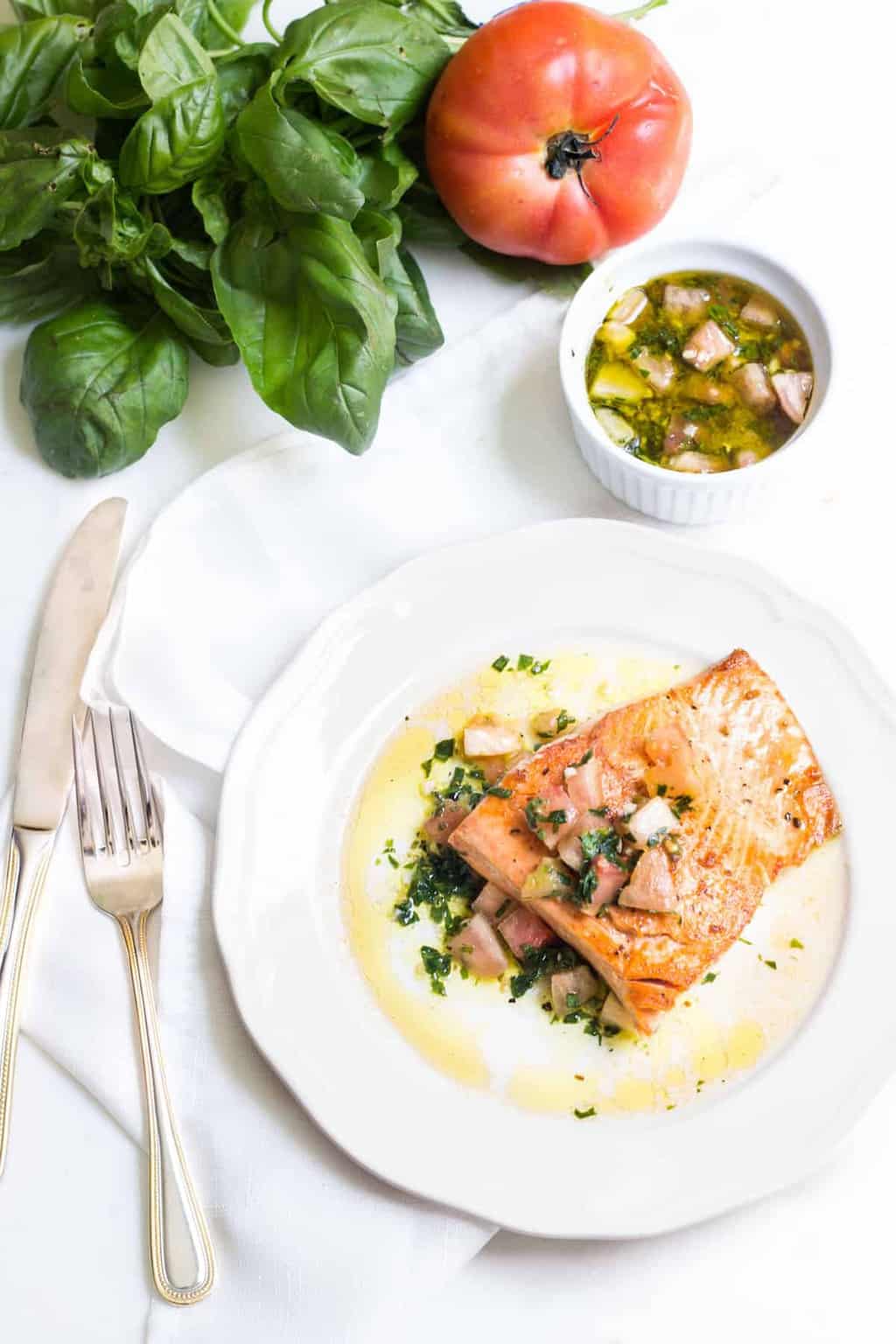 Sauce Vierge: a tomato-basil sauce perfect for seafood or using as a topping for bruschetta. Recipe via MonPetitFour.com