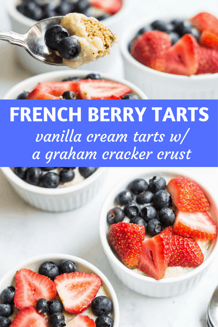 Berry Tarts: easy French tarts made with graham cracker crusts, pastry cream, and fresh berries. Recipe via MonPetitFour.com