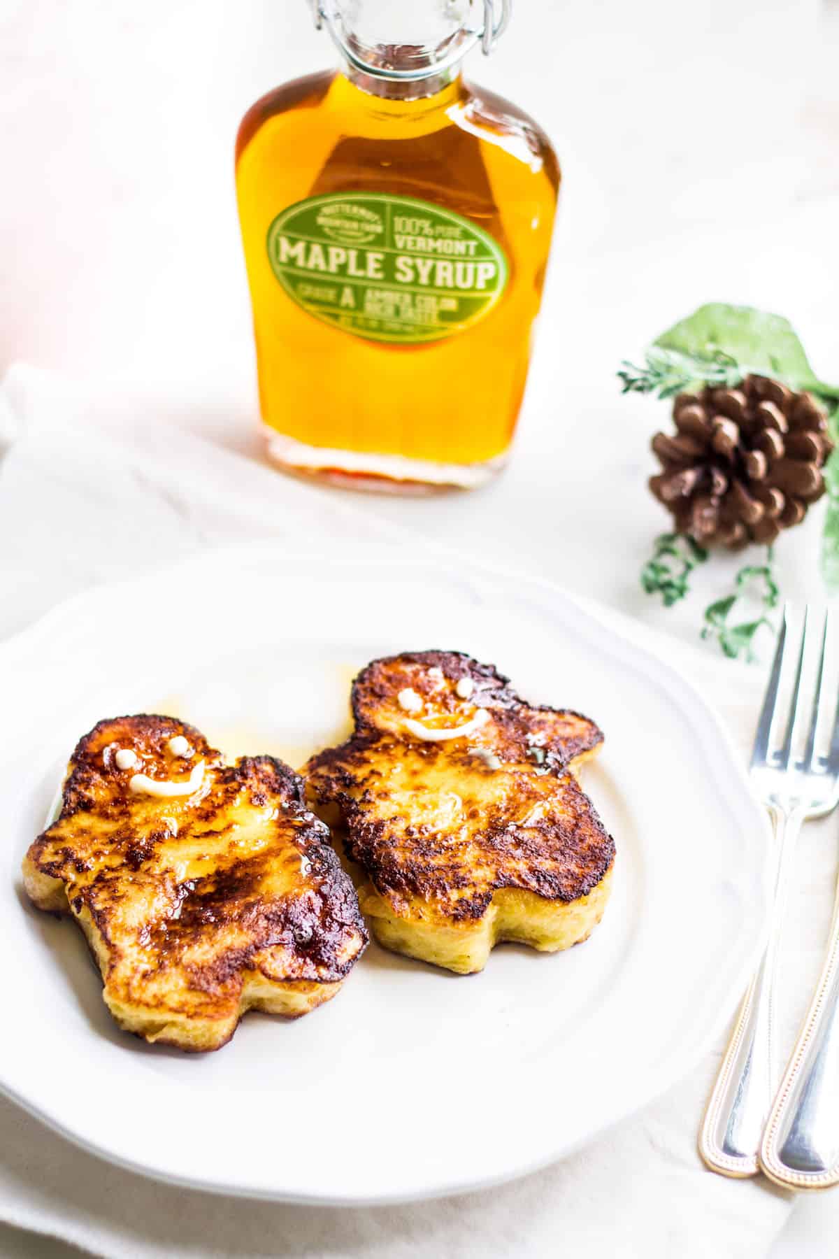 Holiday Pain Perdu: gingerbread men shaped french toast served with Butternut Mountain Farm maple syrup. Recipe via MonPetitFour.com [ad]