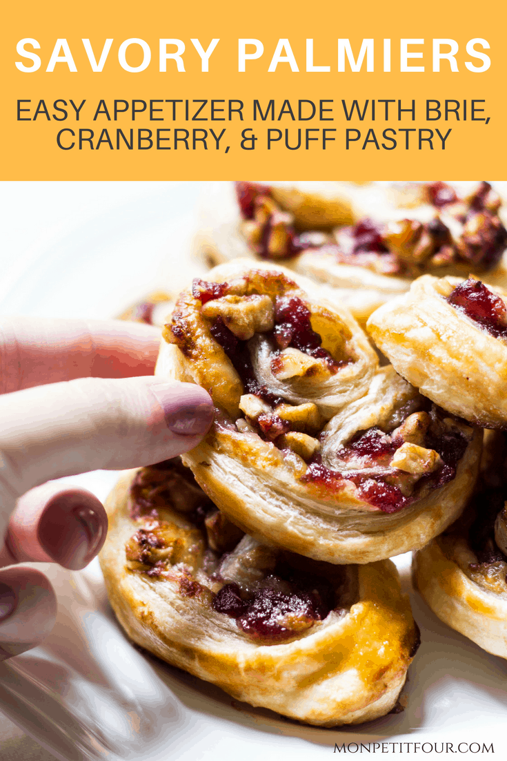 Savory Palmiers made with brie, walnuts, cranberry jelly, and Pepperidge Farm® Puff Pastry Sheets. A crowd-pleasing appetizer for any occasion or holiday! French recipe via MonPetitFour.com #ad #InspiredbyPuff