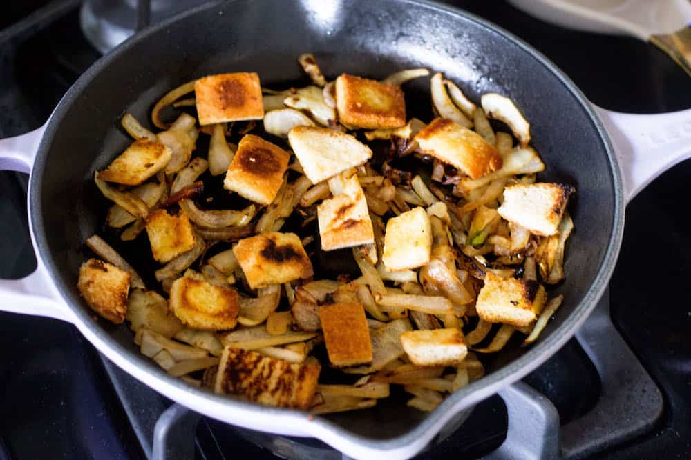 baked frittata onions and croutons