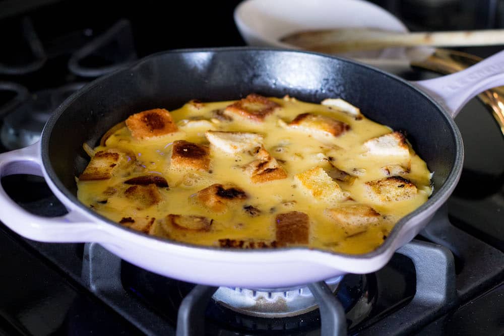baked frittata egg batter in skillet