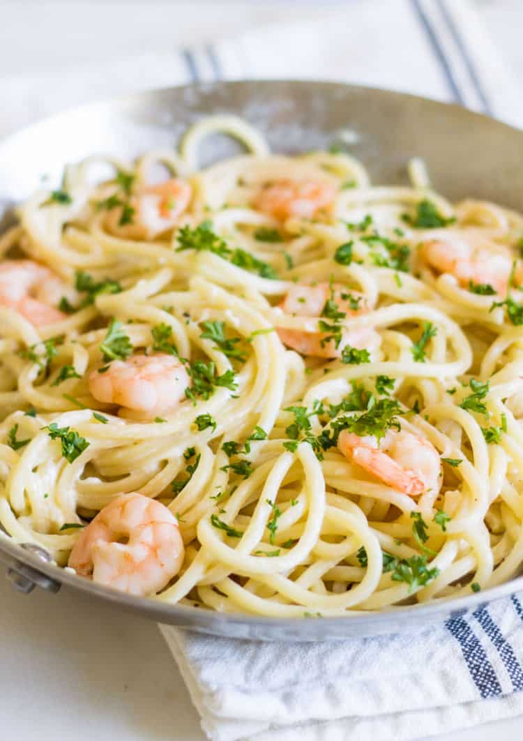 Shrimp scampi with montchevre goat cheese