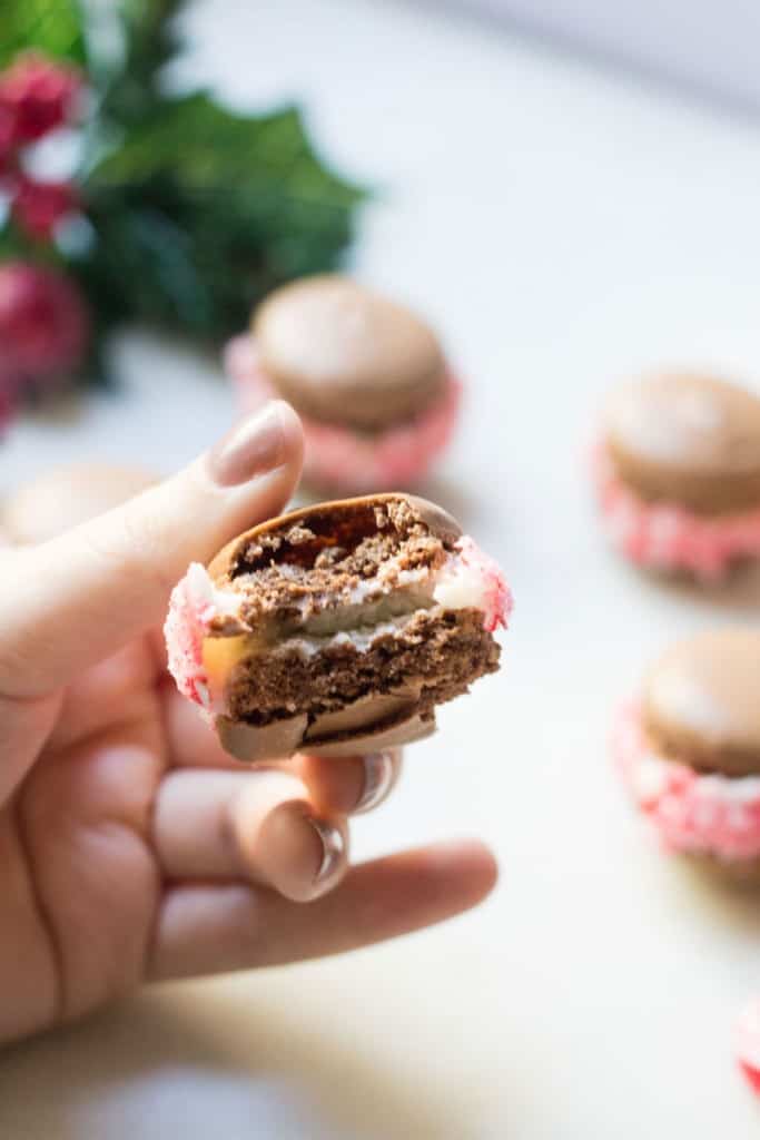 bite of chocolate macaron