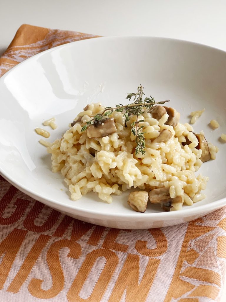 easy mushroom risotto image side view