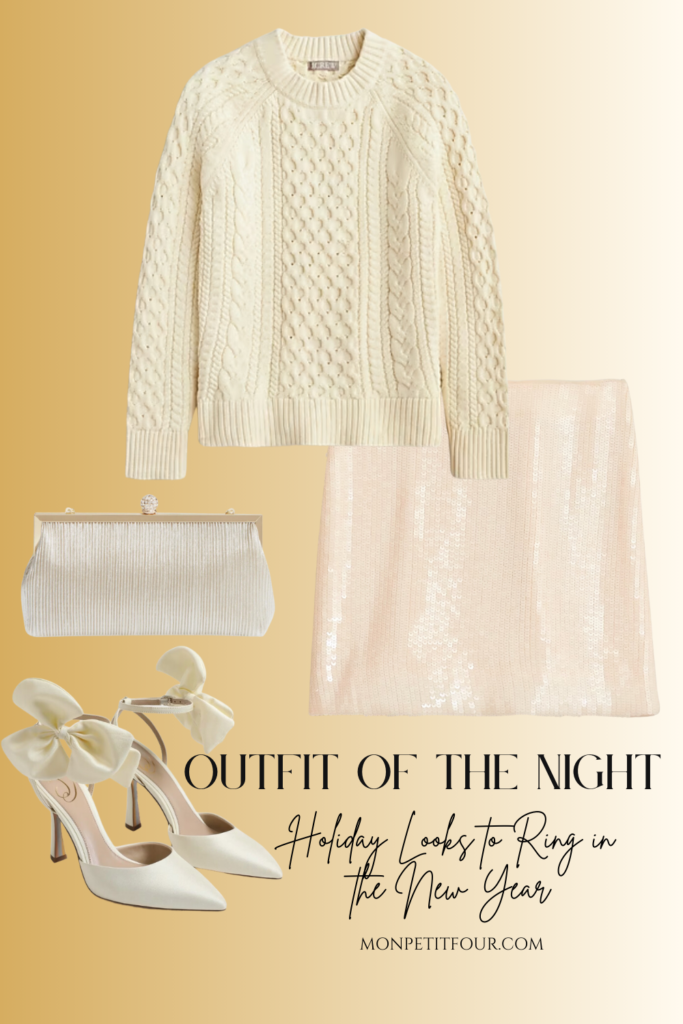 holiday look 2 cable knit sweater with sequin skirt