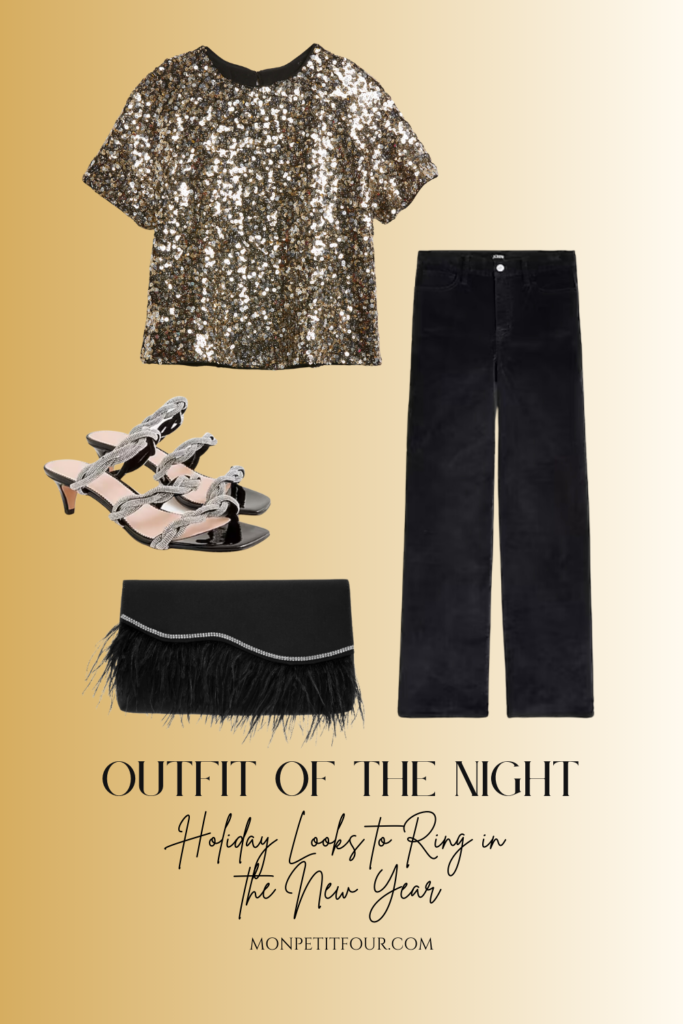 holiday look 5 sequin top with black velvet pants