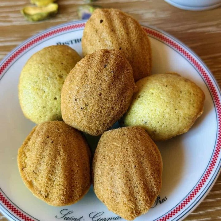 close up view of mini pistachio madeleines