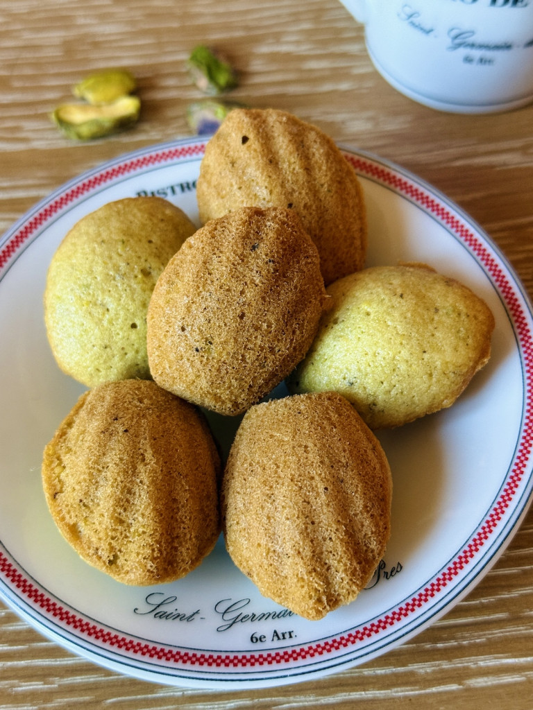 close up view of mini pistachio madeleines